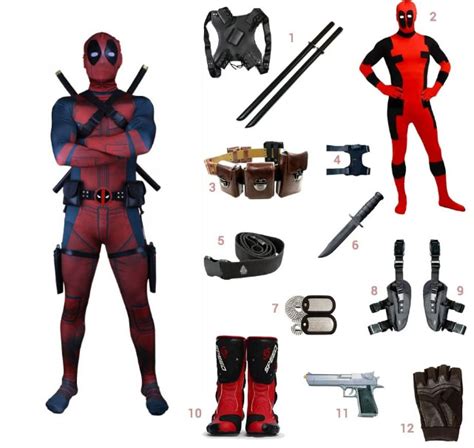 Deadpool Cosplay Costume Replica With Swords For Adult And Kids