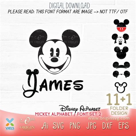 Disney Font Alphabet Svg Mickey Mouse Cricut Silhouette Name Tag Birthday