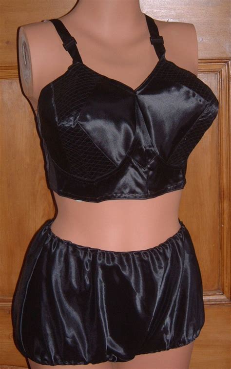 vintage black satin bullet pointy bra by aglimpseofstocking