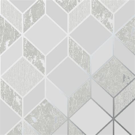 Graham And Brown Vittorio Grey And Silver Geometric Textured