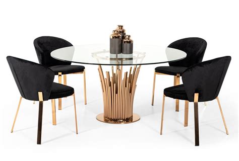 Modrest Paxton Modern Round Glass And Rosegold Dining Table