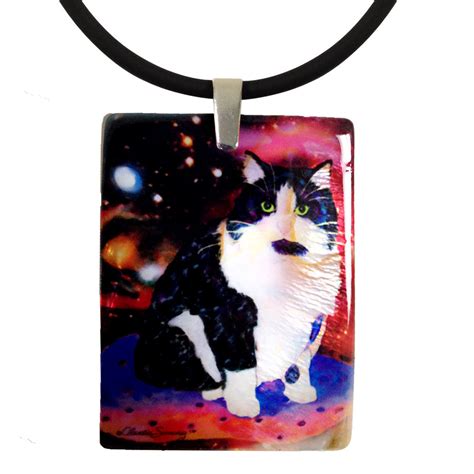 Oreo Astronaut Cat Art Jewelry Mother Of Pearl Pendant Necklace