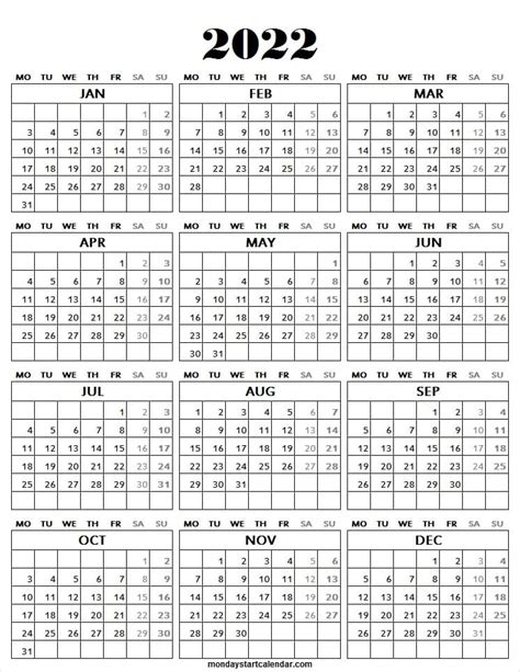 2022 Calendar Templates 