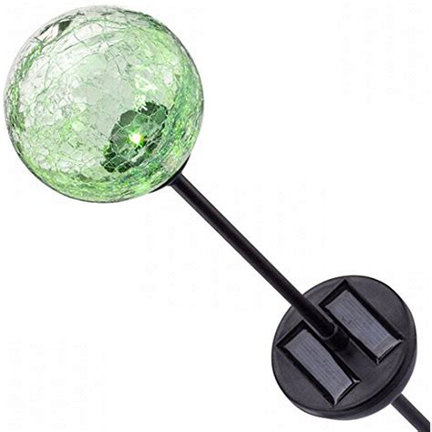 Solar Gazing Ball Led Lights On Tall Stakes Outdoor Landscape Pathway