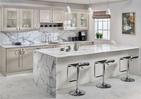 Marble Effect Worktops White And Cream Contemporary