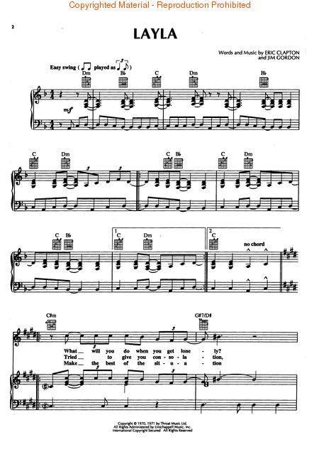 Layla By Eric Clapton Single Sheet Music For Guitar Pianokeyboard