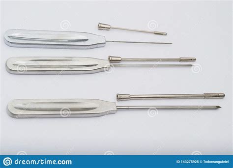 Different Types Of Catheter Trocars On Grey Surface Stock Image Image