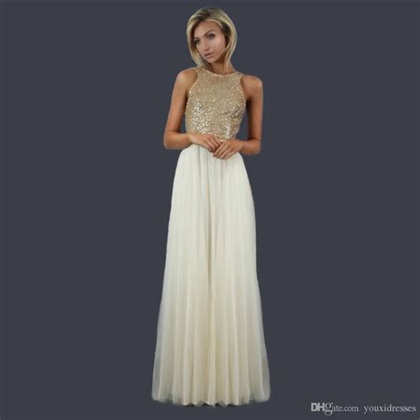 Charmming Chiffon Tulle With Top Champagne Gold Sequin Bridesmaid