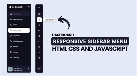 Responsive Side Navigation Bar In Html Css And Javascript Dashboard Sidebar Menu Rankedia