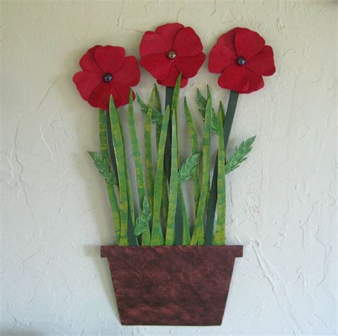 Hand Made Metal Flower Wall Art Sculpture Poppies Upcycled Metal