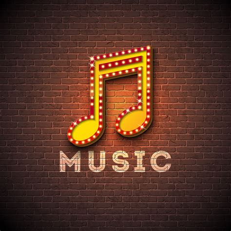 Music Illustration With Musical Note Lighting Signboard On Brick Wall