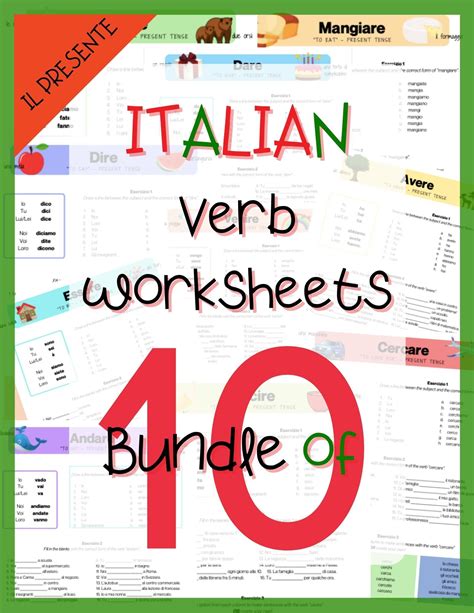 Italian Verbs Worksheets 10 Verbs In The Present Tense Verbs