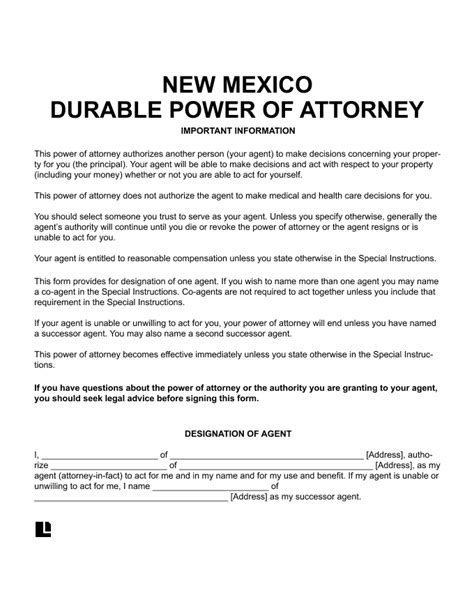 Free Printable Medical Power Of Attorney Form New Mexico Printable