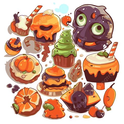Halloween Food Vector Sticker Clipart Various Cartoon Halloween