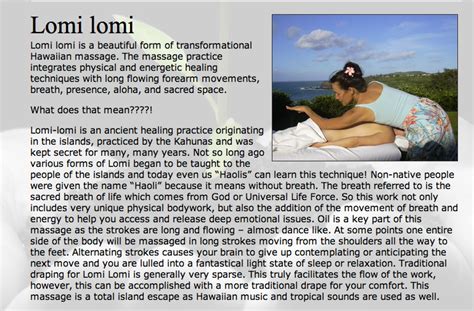Lomilomi Lomi Lomi Alternative Health Reflexology Sacred Space Massage Therapy Natural