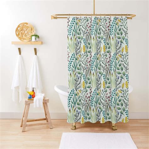 Botanical Garden Shower Curtain Green Leaves Floral Fabric Etsy