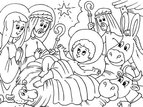 Set of christmas scene elements. Jesus, Mary and Joseph coloring page - Coloring Pages 4 U