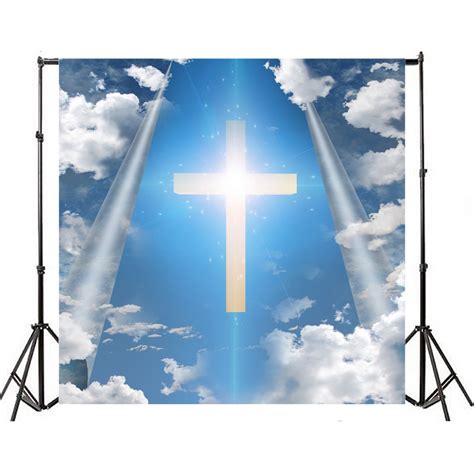 Aofoto 5x5ft Christian Cross In Blue Sky Backdrop Divine Light Jesus