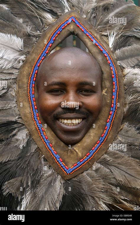 maasai warrior with traditional headgear, Kenya, Masai Mara Stock Photo ...