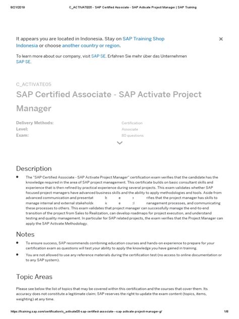 Sap Certified Associate Sap Activate Project Manager - C_ACTIVATE05 - SAP Certified Associate - SAP Activate Project Manager