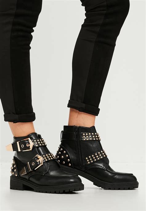 Missguided Black Studded Chunky Out Sole Ankle Boots Boots Womens