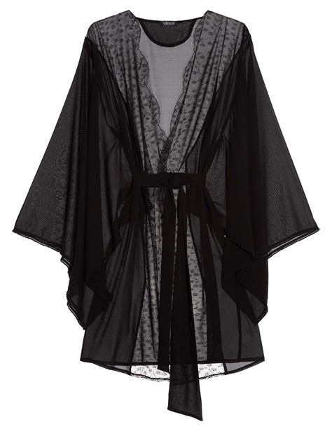 myla foliole lace black silk short robe nightwear in black lyst