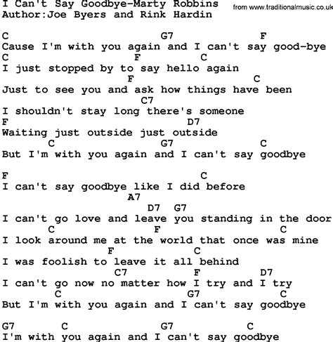 Country Musici Cant Say Goodbye Marty Robbins Lyrics And Chords