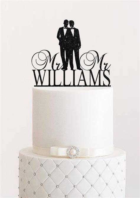 Gay Wedding Cake Topper With Custom Name Gay Couple Silhouette Etsy