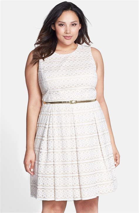 Eliza J Belted Lace Fit And Flare Dress Plus Size Nordstrom