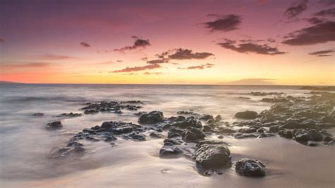 Beach Ocean Rocks Stones Clouds Sunset Hd Nature Ocean Clouds
