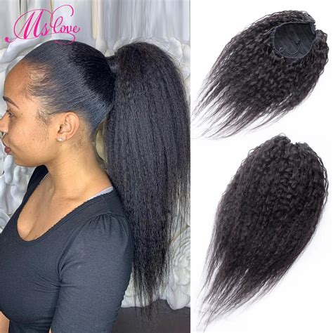Kinky Straight Ponytail Human Hair Drawstring Ponytail With Clip Ins
