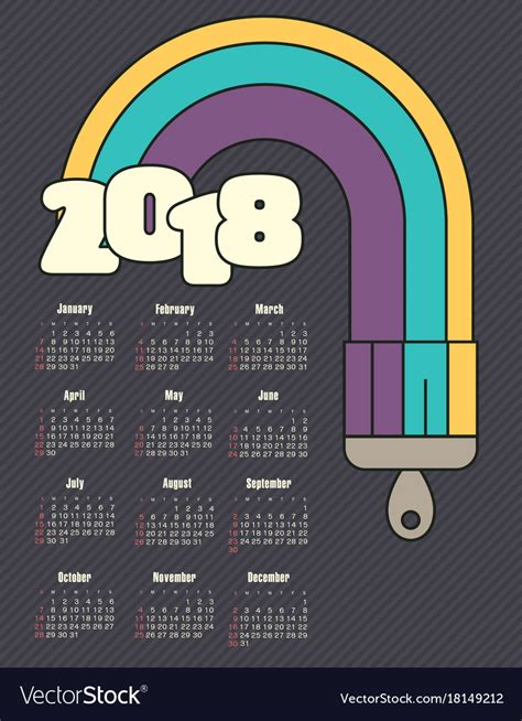 Calendar 2018 Year With Colored Streaks Royalty Free Vector