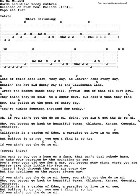 Woody Guthrie Song Do Re Mi Lyrics And Chords