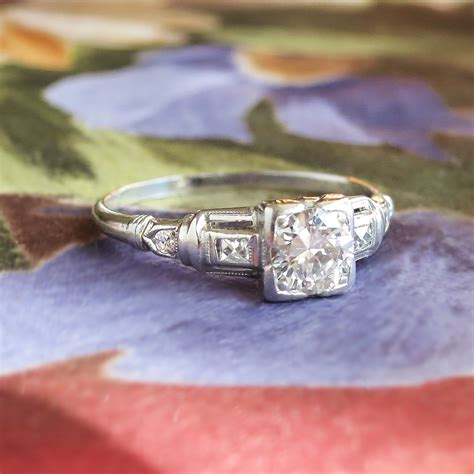 Vintage Retro 1940s Old Transitional Cut French Cut Diamond Engagement