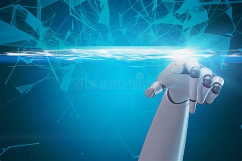 Robot Hand Using Blue Network Interface Stock Illustration