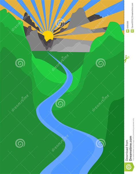Sunset Mountain And River Vector Illustration Royalty Free