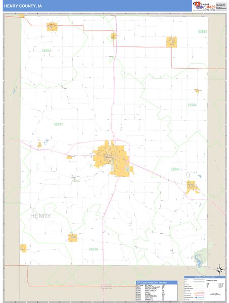 Henry County Iowa Zip Code Wall Map