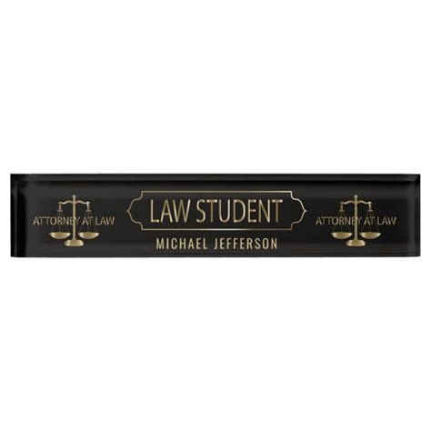 Law Student Black And Gold Scales Desk Name Plate Zazzle Law