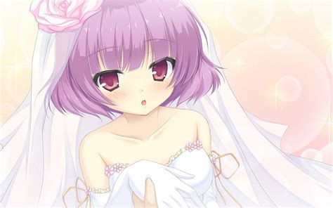 Wedding Dress Anime Girls Purple Hair Purple Eyes