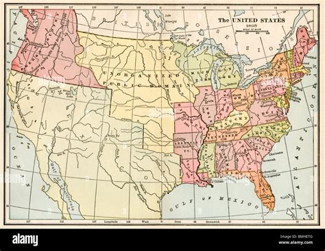 Map Of The United States And Unorganized Public Lands In 1825 Color