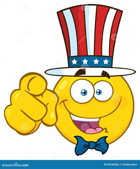 Happy Patriotic Yellow Cartoon Emoji Face Character Wearing A Usa Hat