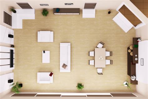 Birds Eye View Of A Living Room Interior Rendered In 3d Stock Photo