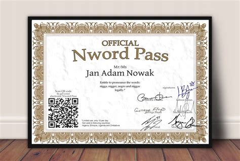 N Word Pass Personalizowany Certyfikat Prezent Porównaj Ceny