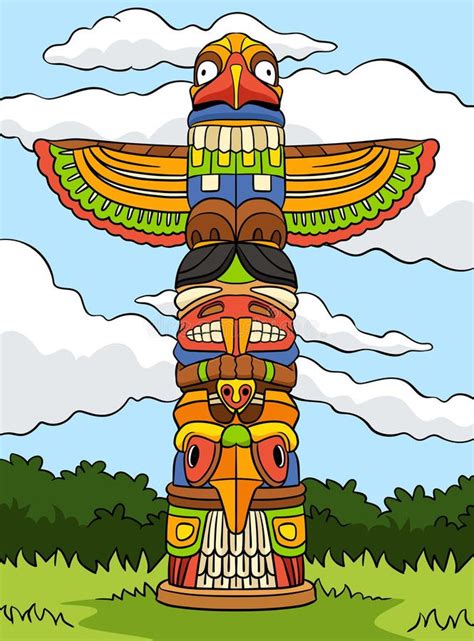 Native American Indian Totem Colored Cartoon Stock Vector Illustration Of American Colorful