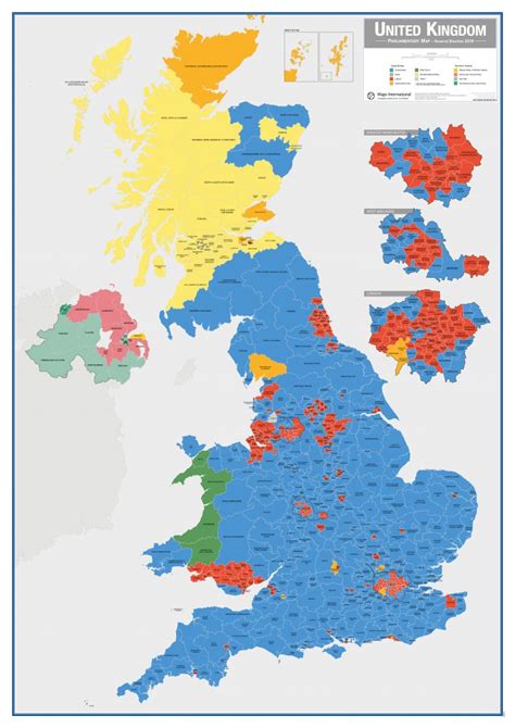 Uk Parliamentary Constituency Boundary Wall Map December 2019 Results