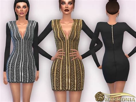 Harmonias Metal Embellished Woven Mini Dress Sims 4 Update Sims