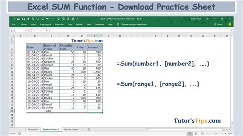 Excel Sum Formula Download Practice Sheet Tutors Tips