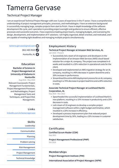 Microsoft Technical Project Manager Resume Examples