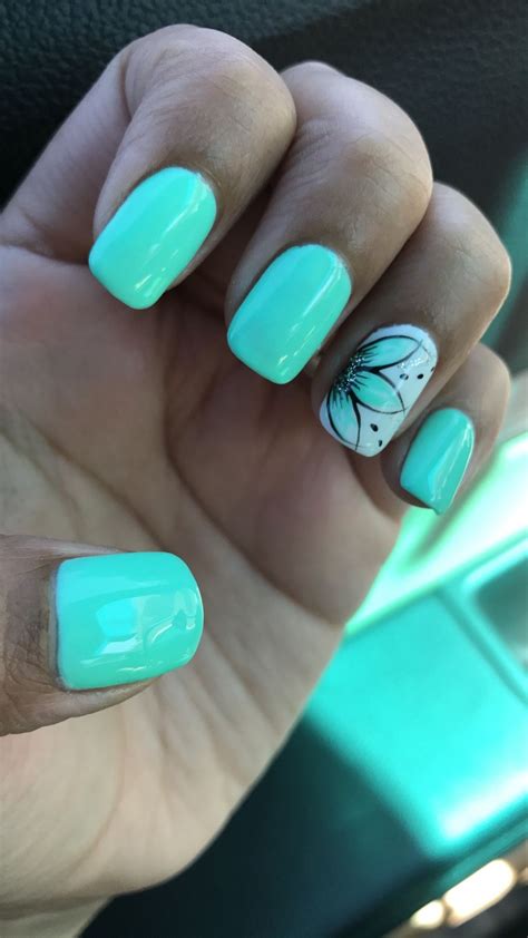 Beautiful Summer Nails With Flower Teal Nails Turquoise Nails Cute