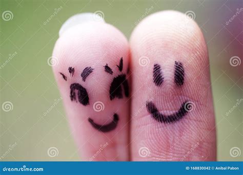 Happy Finger Couple Man And Woman In Love Hugging With Smiling Faces